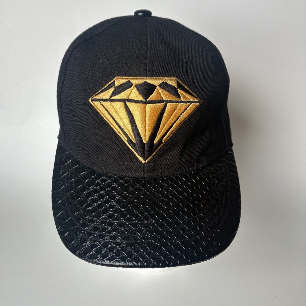 Diamond Supply Co Snapback Hat Mens OSFM Black Gold Faux Croc Skin Brim UrbanCap